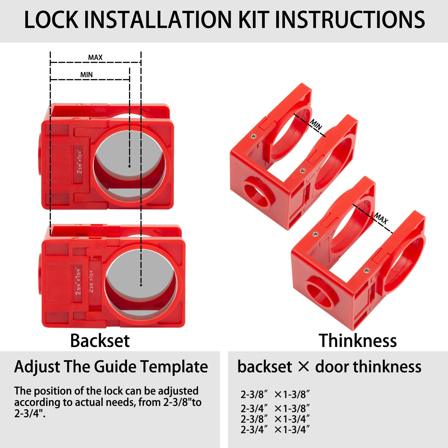 RKK Door Lock Installation Kit, Including 2-1/8" and 1" Hole Saw with Guide Template & Arbor Hole Saw Kit for Wooden Doors/Windows (1 Set)
