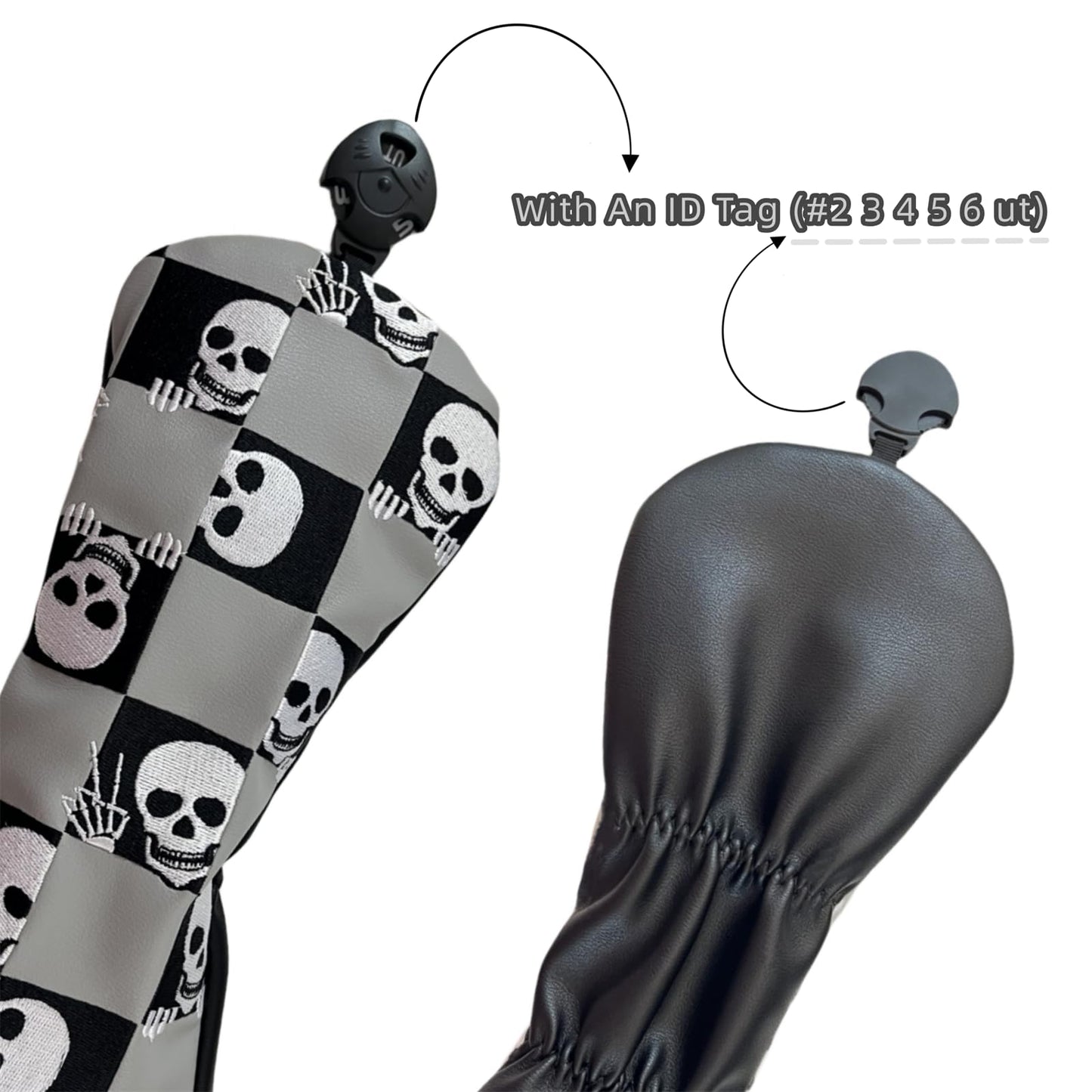 WTLJQQY Skull Golf Hybrid Headcover Golf Club Head Cover for Hybrids Rotatable #2 3 4 5 6 Ut Rescue Hybrid Cover, Gray