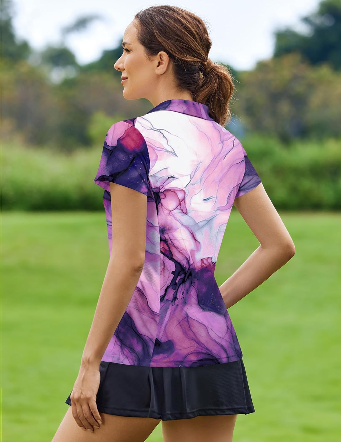 PINSPARK Women's Golf Polo Shirt - Quick Dry V-Neck Tennis Top for Comfortable Play | Stylish Golf Outfit