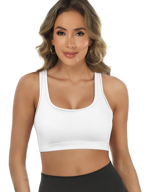 Buauty 2 Packs Sports Bras for Women,Medium Support Sports Bra Push Up Racerback, Yoga Gym Athletic Bras, Compression Bra with Built Workout Bras, Black+White M