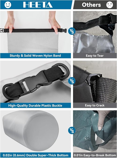HEETA Waterproof Dry Bag - Lightweight Roll Top Storage Backpack with Emergency Whistle | 5L/10L/20L/30L/40L for Travel, Kayaking, Camping