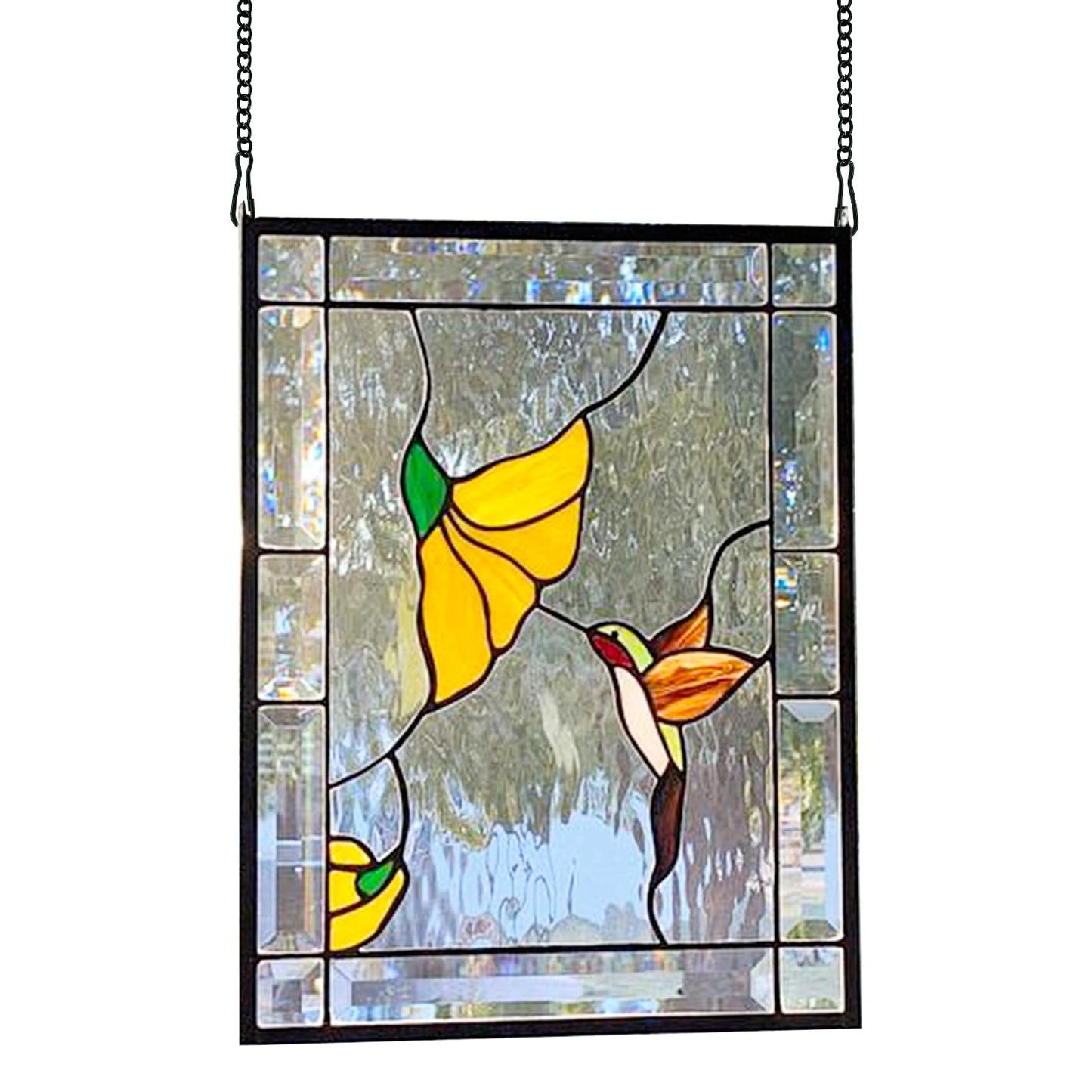 6 Pcs 20 Inch Stained Glass Window Hanging Chain - Black Window Art Decor, Patio Garden Outdoor Decorative Glass Panels