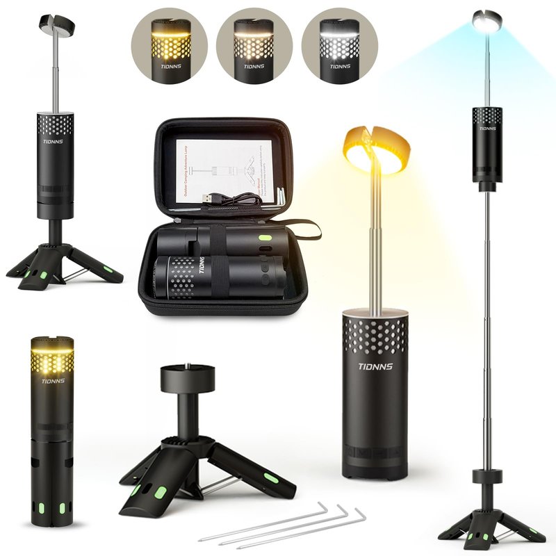 TIDNNS Camping Lights Rechargeable, Detachable Camping Lantern with Stand, Telescopic Waterproof Camp Lamp, Magnetic Work Hanging Light, LED Tent Flashlights for Emergency (Black- Upgraded)