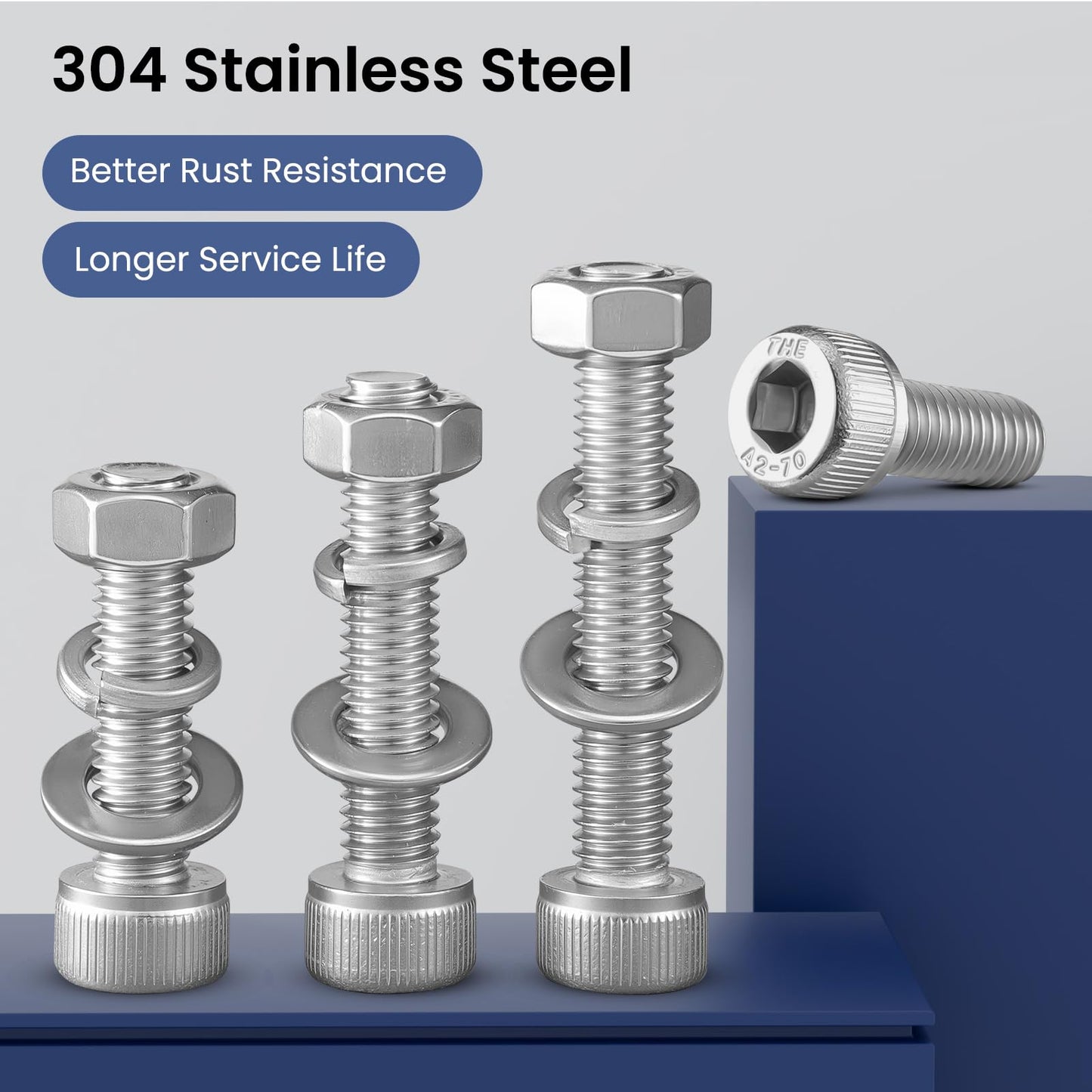 BNUOK 288 PCS M5 Screws Assortment Kit, 304 Stainless Steel M5 Bolts Kit, M5x 8/12/16/20/25/30mm, Hex Socket Head Cap Screws Bolts Nuts Washers Set