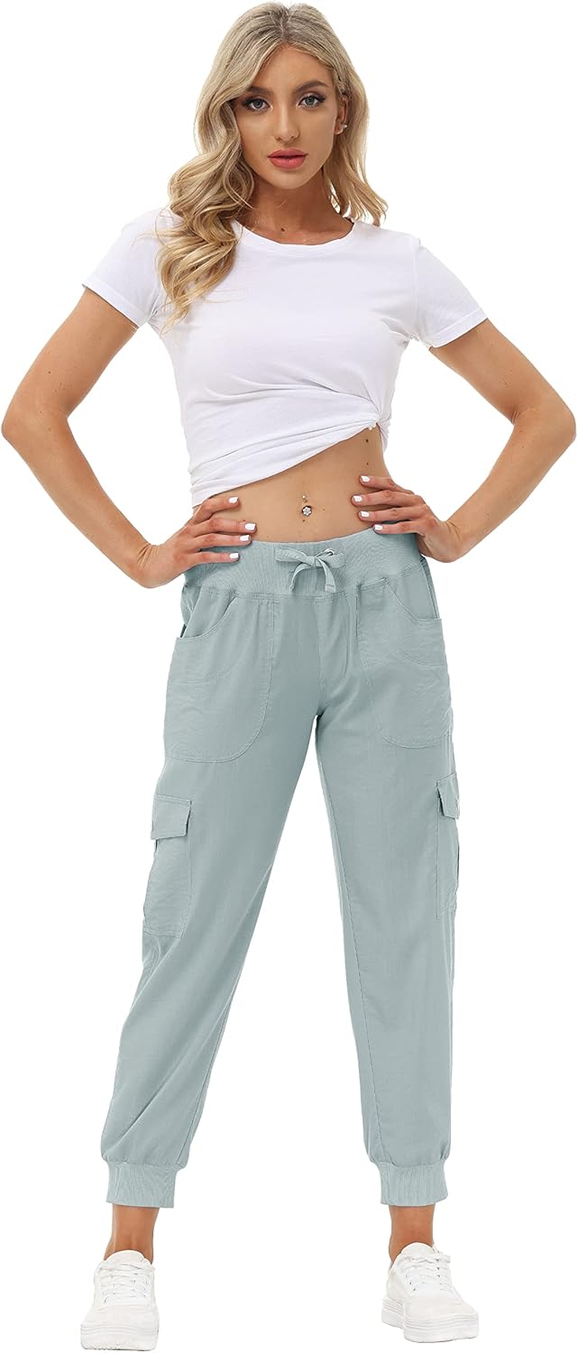 MoFiz Women's Quick-Dry Hiking Cargo Pants - Lightweight Outdoor Joggers with Elastic Waist & Pockets