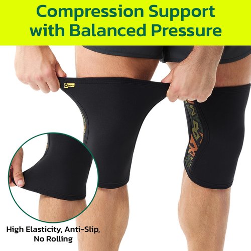 aoFIT Knee Brace for Women Men (1 Pair) 5mm Neoprene Knee Compression Sleeve Knee Support, Non-Slip Braces for Training & Fitness, Weightlifting, Black Onyx Medium