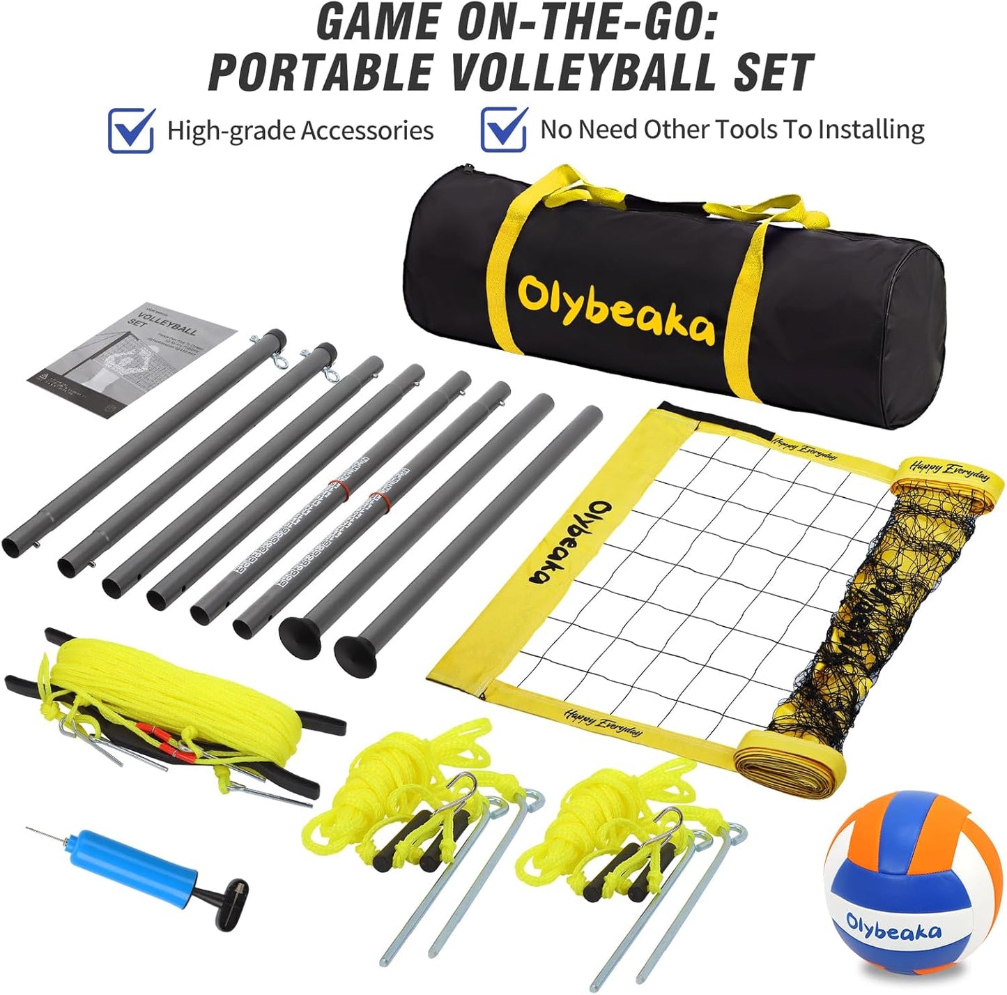 Regine Switzerland 20ft Portable Volleyball Net Set - Heavy Duty Poles, Durable PE Net, Includes Volleyball & Pump