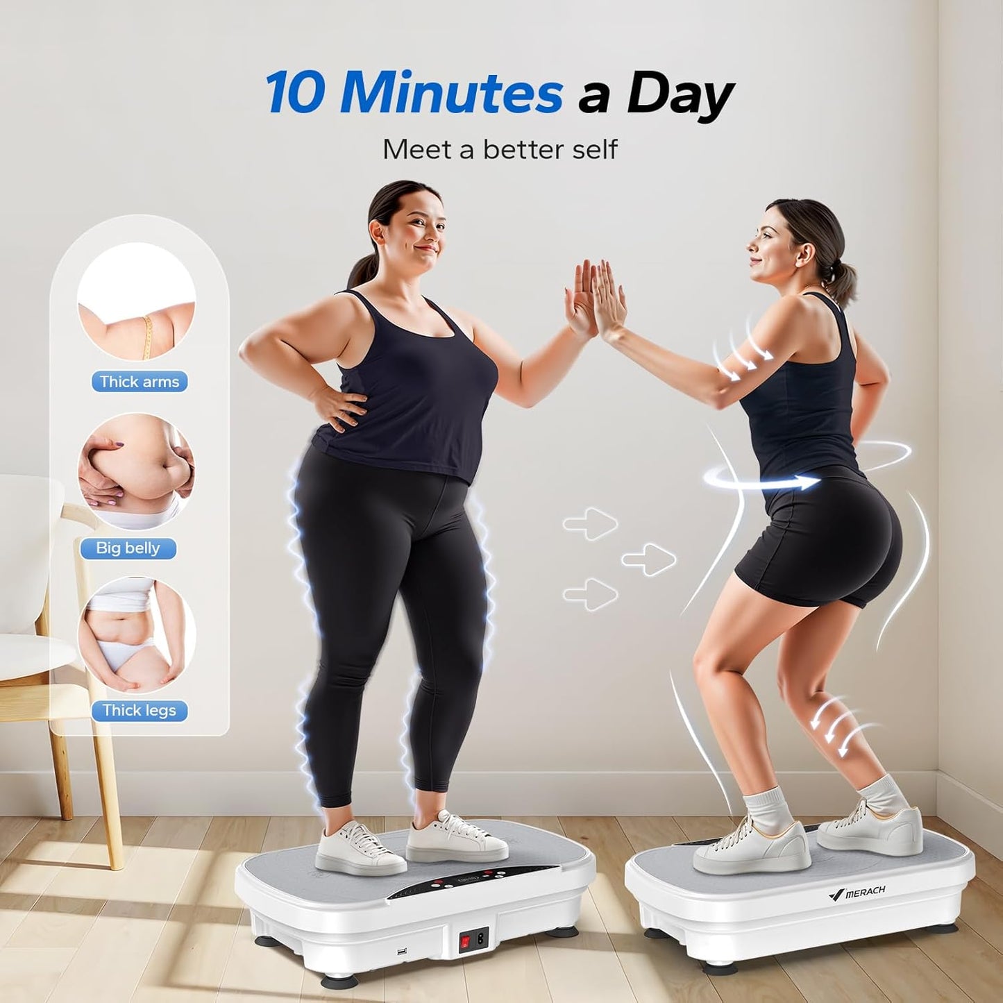 MERACH Vibration Plate - Lymphatic Drainage & Weight Loss Machine with Bluetooth & LED Display | Home Workout Equipment for Men & Women