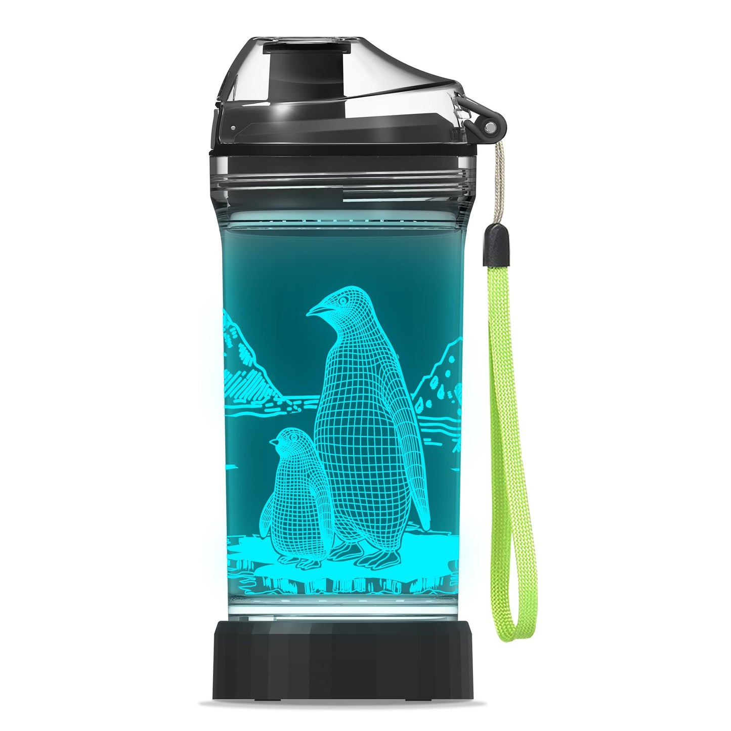 Ammonite Kids Penguin Water Bottle with 3D Glowing LED Light - 14 OZ Tritan BPA Free - Creative Ideal Travel Cup Gift for School Kid Boy Child Holiday Camping Picnic