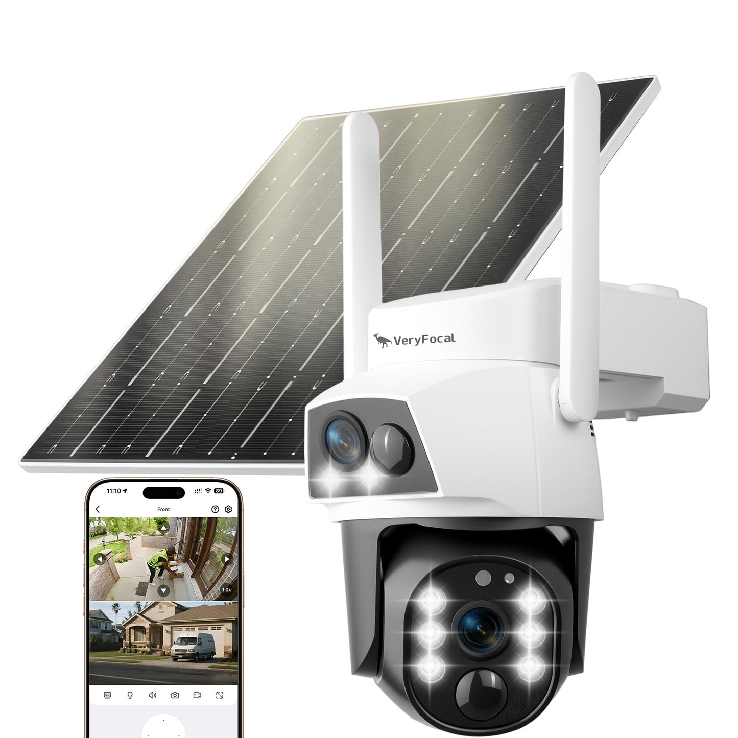 VeryFocal Dual Lens Solar Camera Wireless Outdoor, 2.4GHz/5GHz WiFi Connectivity for Home Security, 4MP QHD 360° PTZ Cameras, PIR Motion Detection, Color Night Vision, IP66