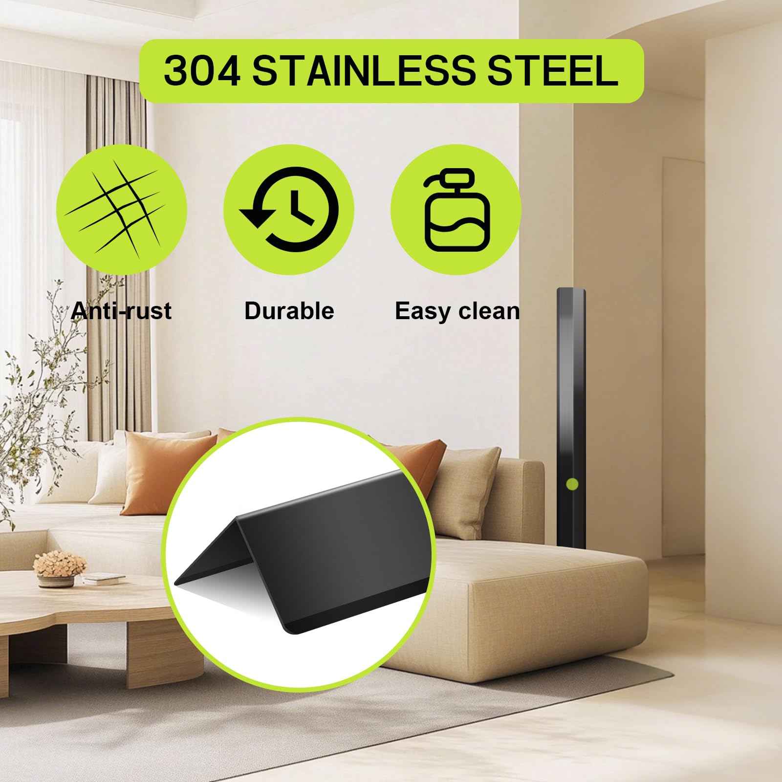 Black Stainless Steel Wall Corner Guards 2 x 2 x 48 inch, Pack of 6 L-Shape Metal Wall Corner Protectors 304 Steel Corner Trim with 90-Degree Angle for Wall Protection and Decoration