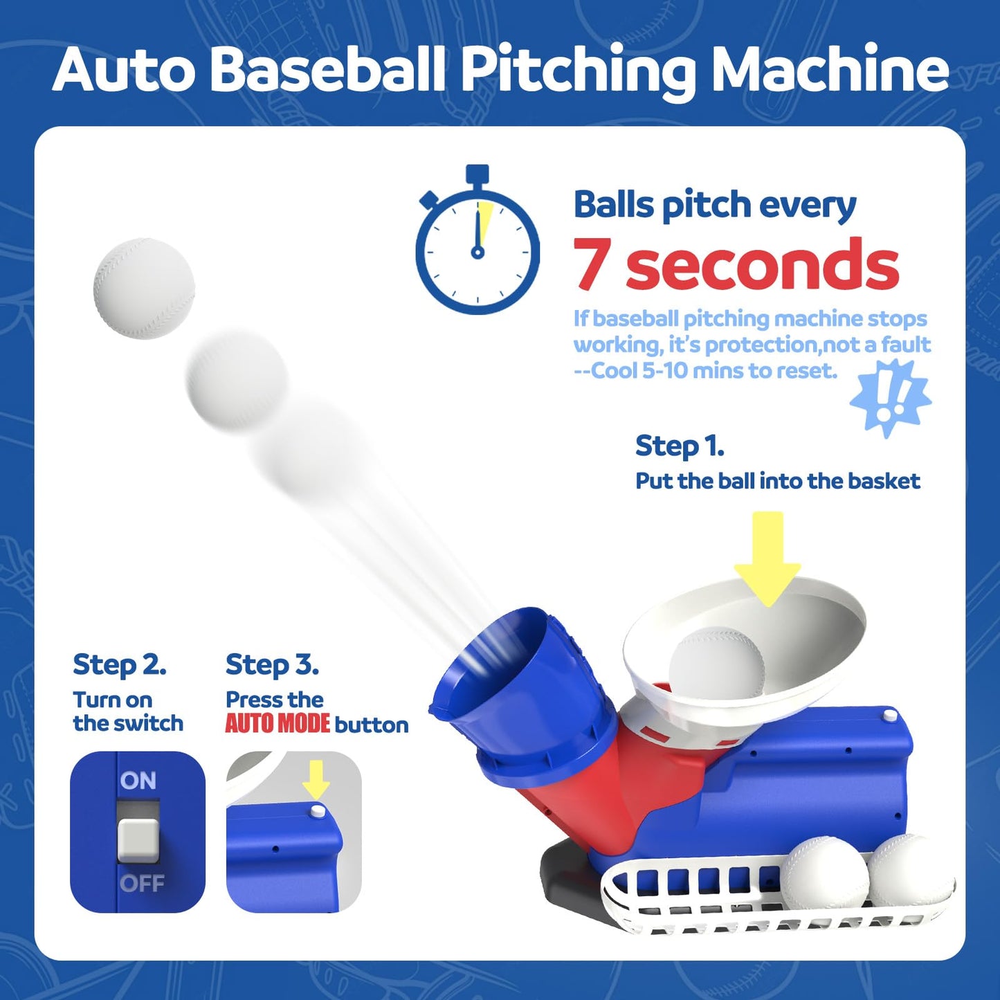 Jovizo Automatic Baseball Pitching Machine for Kids, Baseball Hitting Trainer with Bat & 4 Balls, T Ball Launcher Training Equipment, Outdoor Indoor Sports Toy Gift for Boys Girls 6+