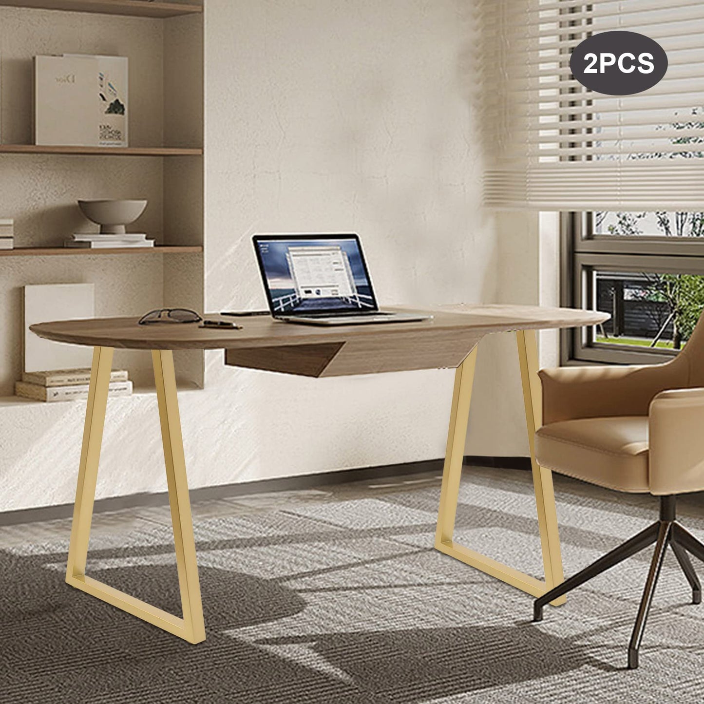Fronimo Metal Gold Table Legs 28''Inch 2Pc Trapezoid Metal Table Legs Dining Table Legs Desk Legs Bench Legs for Homes Offices Hotels Bars Without Boards