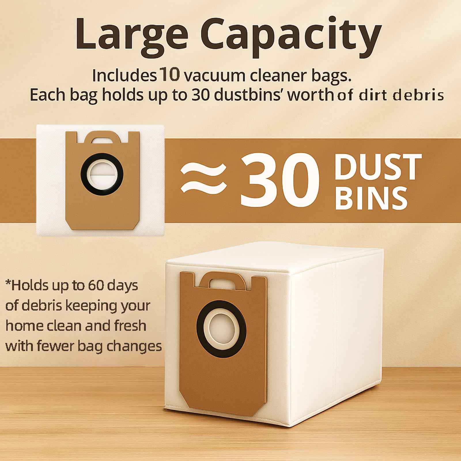 HUIZHEN 10 Pack Dust Bgas for iHome AutoVac Nova S1 Pro Robot Vacuum iHRVS1PRO-3BLK, Replacement 10 Vacuum Bags