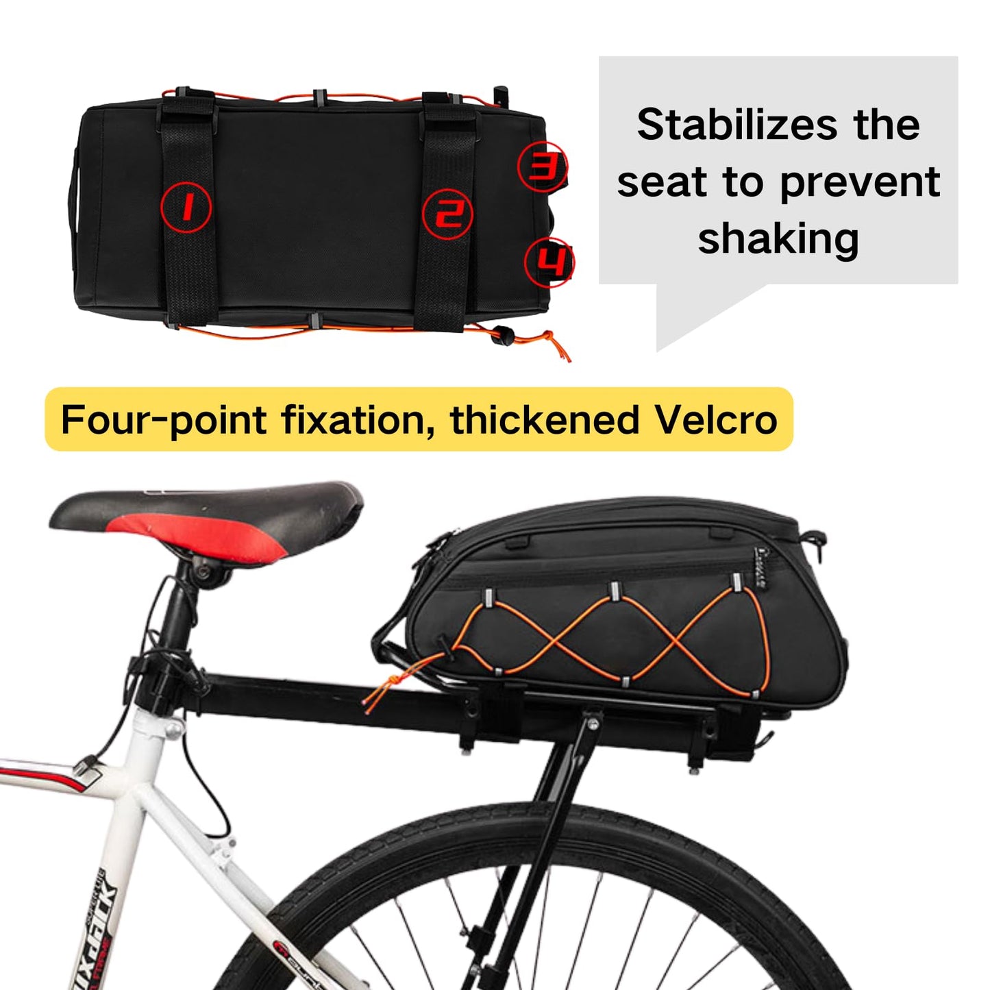 GlneYos Rear Bike Rack bag,Bicycle Trunk Pannier Saddle Seat Bag Bike Accessories with shoulder strap large capacity Waterproof Reflective Bicycle Frame Bag Panniers for riding black