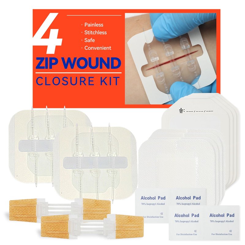 Emergency Laceration Closures, Zipstitch Wound Closure Device (4 Set) - 2 Types Laceration Repair Without Stitches, Easy to Use Wound Closure Kit for Home, Outdoors