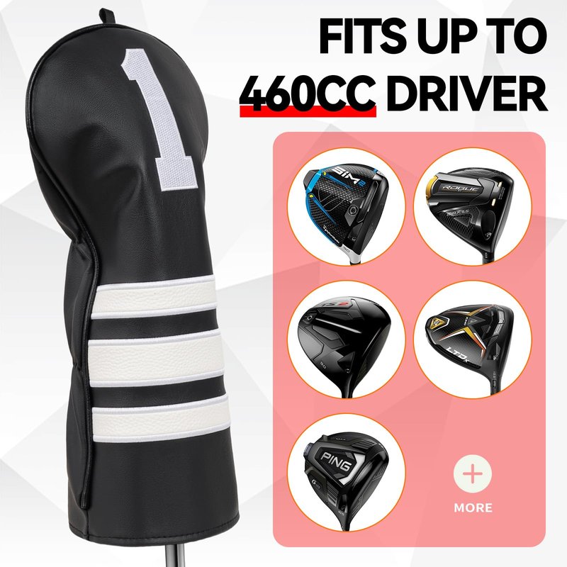 Craftsman Golf White Stripes Black Vintage Golf Club Cover Driver Headcover Protector Fits up to 460cc Head Gifts for Men Women