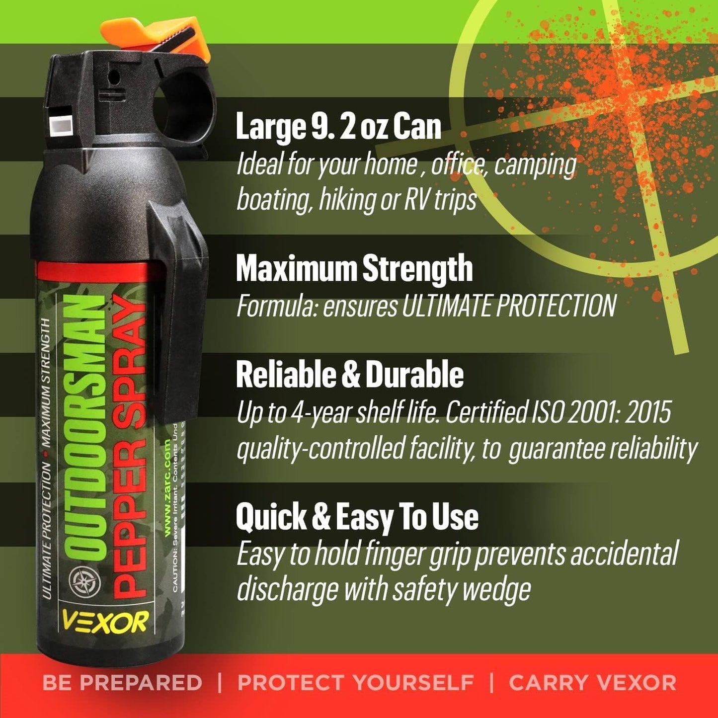 VEXOR Outdoorsman Pepper Spray - 25-Foot Range for Ultimate Personal Protection | 9.2 oz