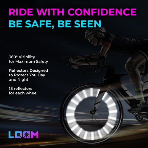LOOM® Bike Spoke Reflectors Gift Set | 36 Pcs | Premium 8cm Reflective Clips for Bicycles - 360° High Visibility Wheel Spoke Skins - Night Safety Accessories for MTB Road Bike E-Scooters & Kids