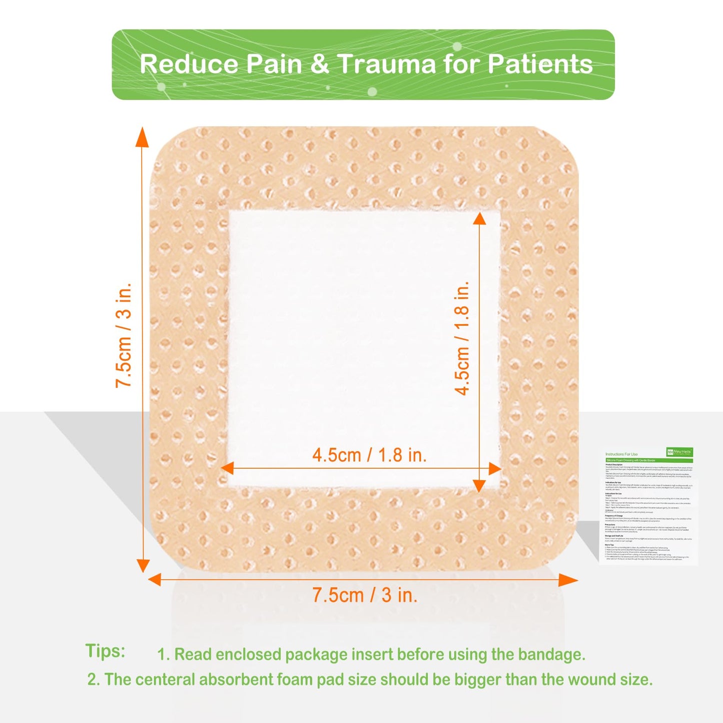 NeuHeils Silicone Adhesive Foam Dressing with Gentle Border 3''x3'' for Bed Sore, 10 Packs, High Absorbency Waterproof Silicone Wound Bandage for Foot Diabetic Ulcer