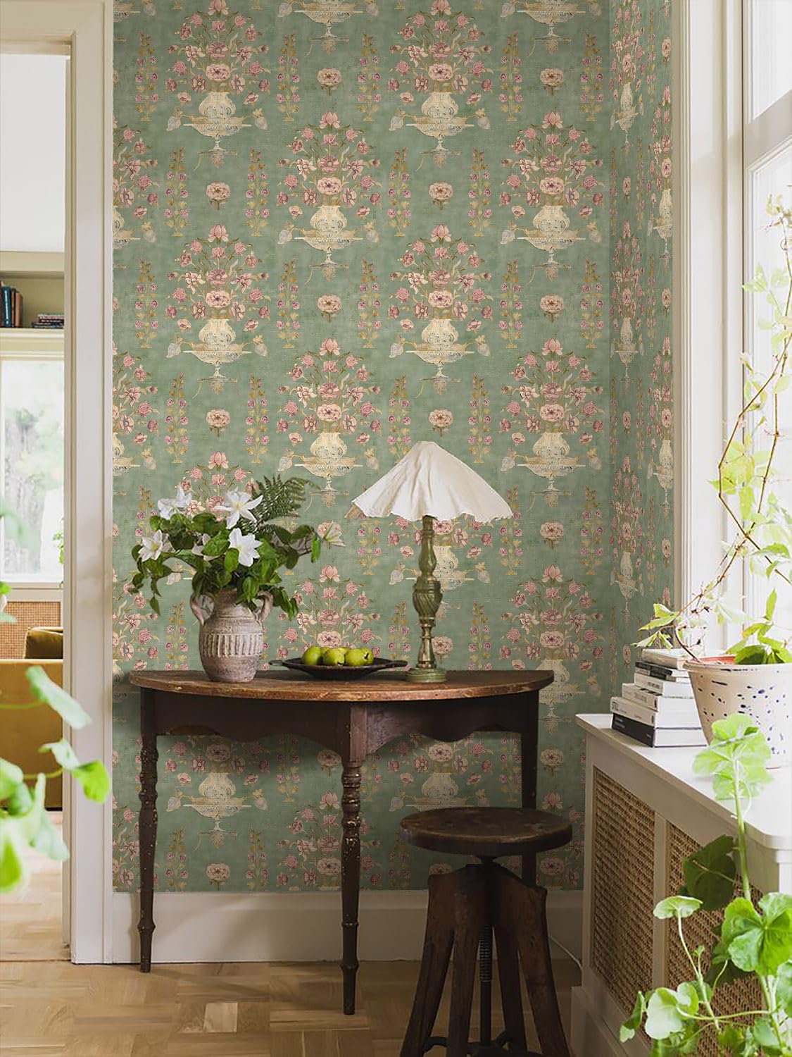 Orainege Floral Wallpaper Peel and Stick Wallpaper Modern Contact Paper 16.9in x 118.1in Self Adhesive Wall Paper for Bedroom Bathroom Shelf Liner Decor Removable