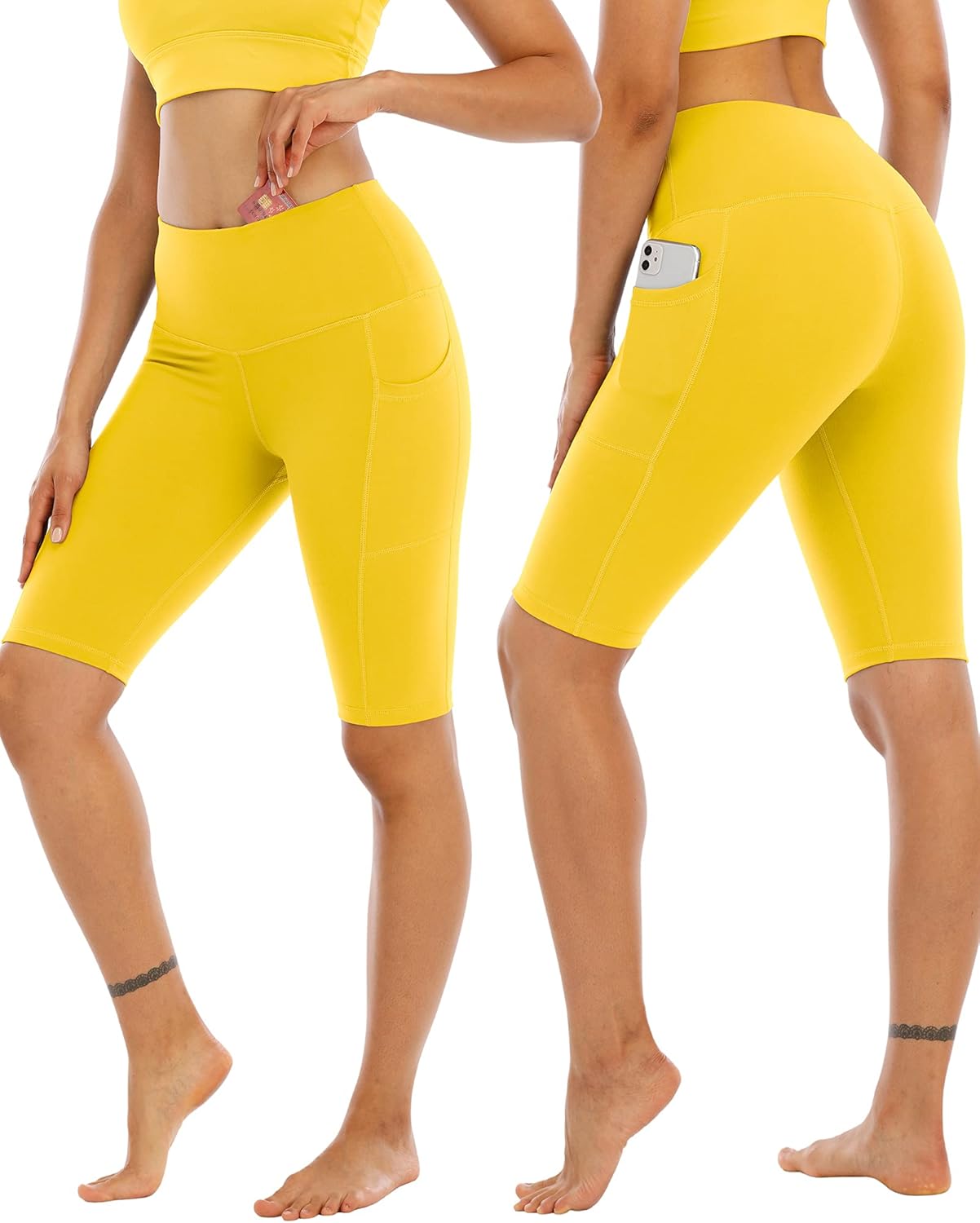 WHOUARE Biker Yoga Shorts - High Waisted with Pockets for Women | 4 Pack Athletic Workout Gear