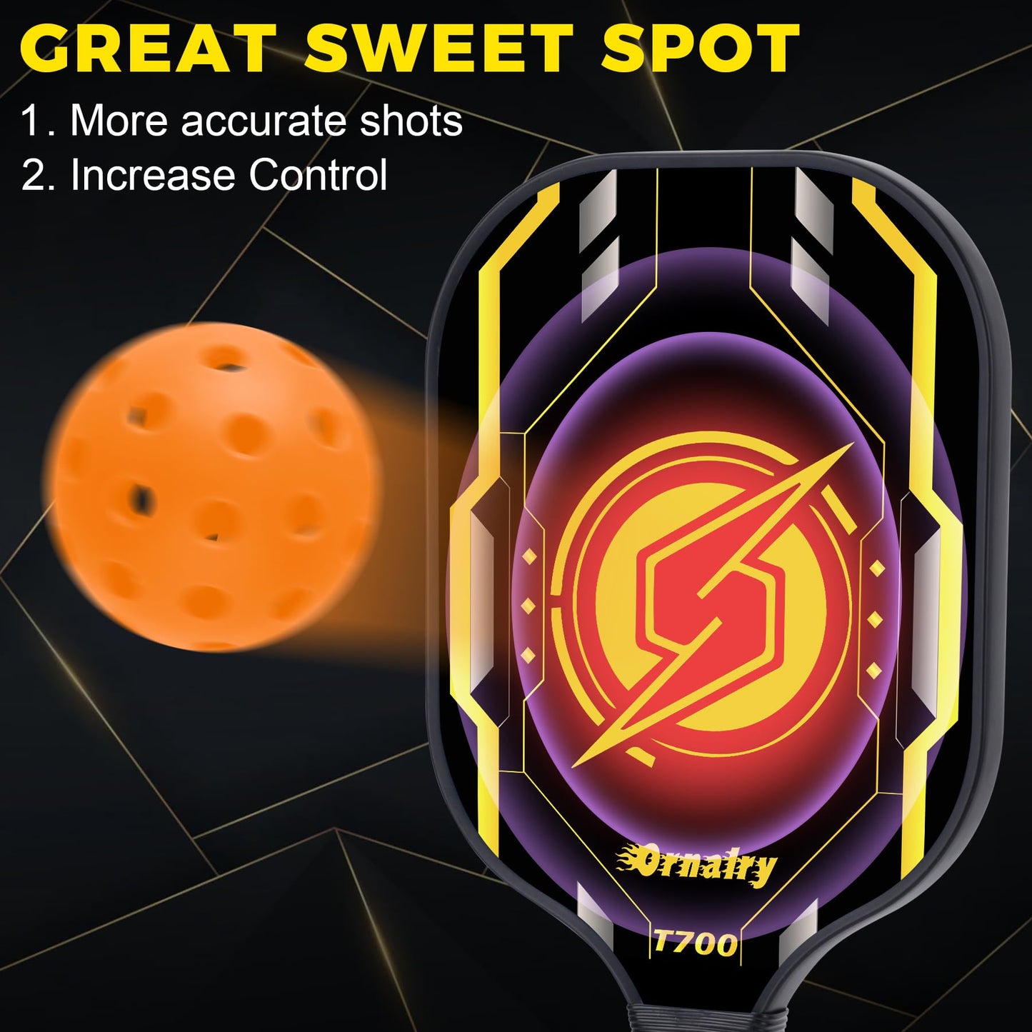 Carbon Fiber Pickleball Paddle: Pickle Paddle Carbon Fiber 16MM Large Sweet Pot High Grit & Spin, 5.5" Long Handle with Anti Sweat Grips Spin & Hybrid Power Paddle for Advanced & Professional