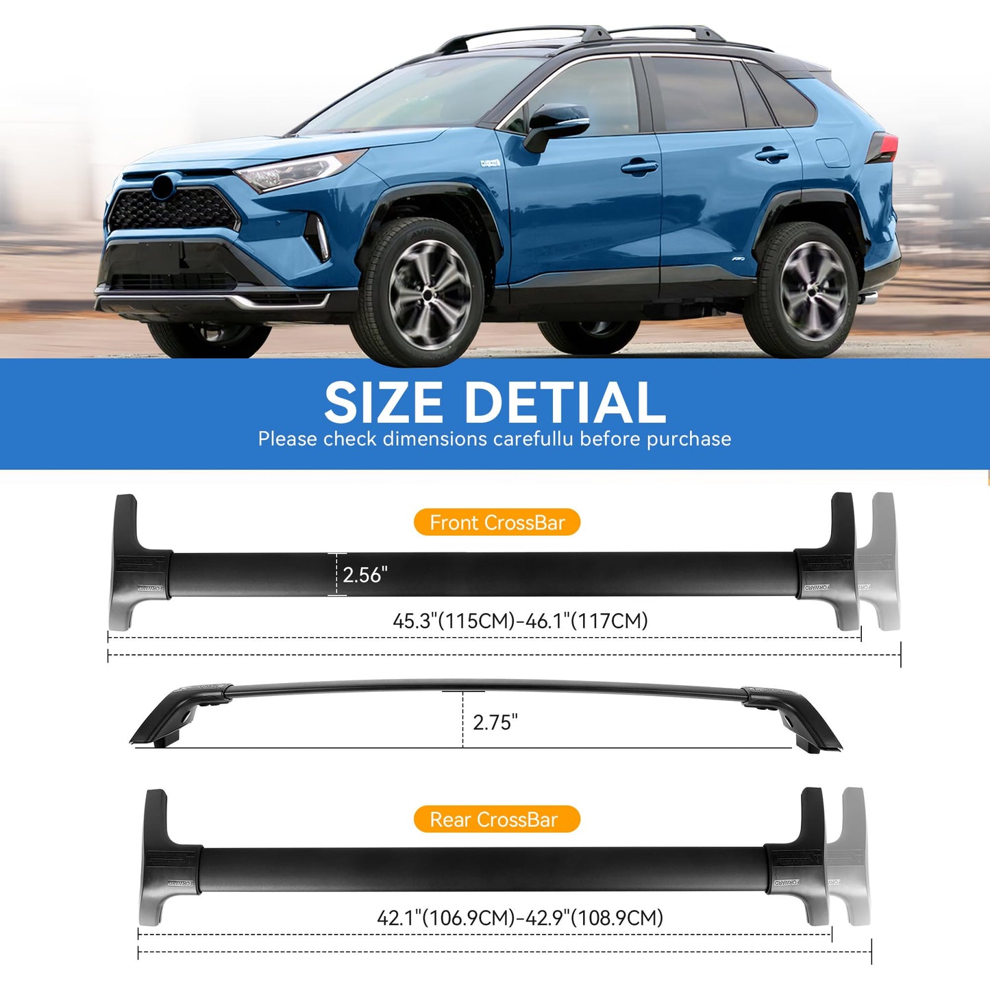 Roof Rack Cross Bars for 2019-2025 RAV4 XLE XSE Premium Limited Hybrid LE with Side Rails, Lockable Aluminum Crossbars Cargo Rooftop Luggage Canoe Kayak Bicycle roof Bag