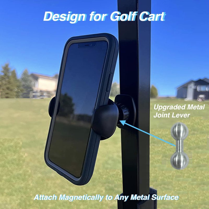 ARMOLABX Magnetic Phone Holder Mount for Golf Cart [Upgraded Metal Joint], Magnetic Golf Cart Phone Holder [Big Phones & Thick Cases Friendly] Compatible with All Phones