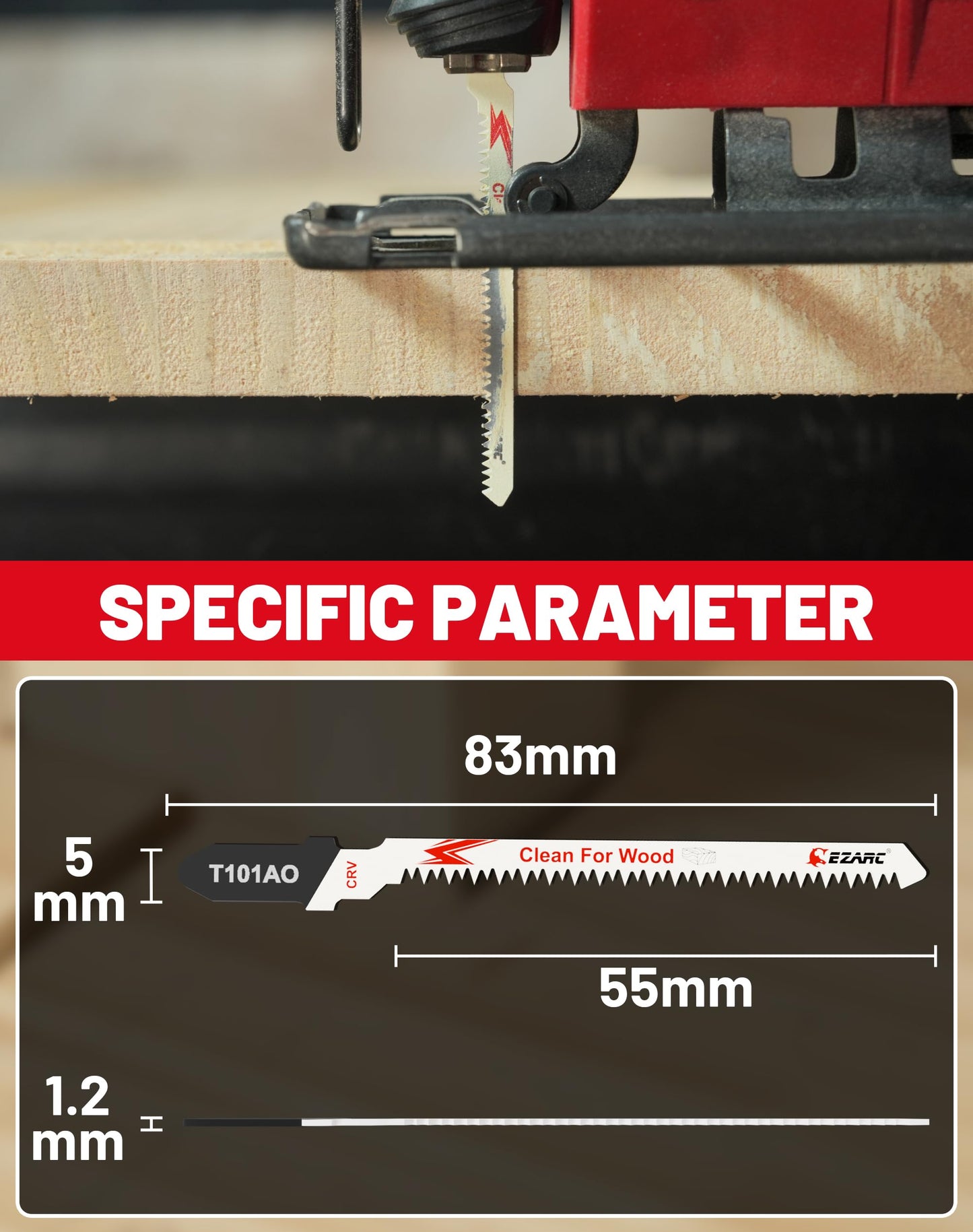 EZARC 10PCS Jigsaw Blades T101AO Jig Saw Blades Set for Wood Clean and Precision Cutting Assorted T-Shank Replacement 20 TPI Curved & Scrolling Cutting