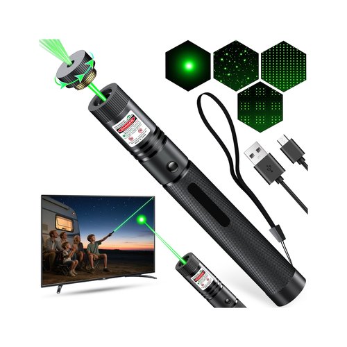 [Professional]USB-C Rechargeable High Power Green Pointer, Long Range with Star Cap&5 Adjustable Modes, Tactical Flashlight for Construction, Astronomy, Outdoor Hunting,Hiking&Camping, Presentations