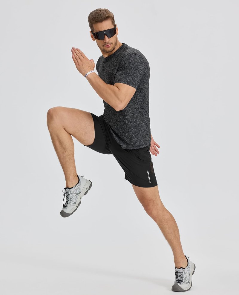 FOGFIRE Men's Athletic Running Shorts with Zipper Pockets Quick Dry Drawstring 7" Gym Shorts for Basketball Workout Jogging-Black