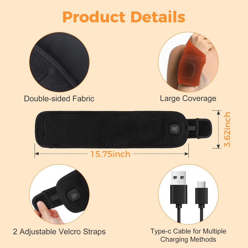 Wrist Heating Pad, Heated Wrist Wrap, Heating Pad for Wrist Cordless, Heated Wrist Wraps for Pain with 30 Mins Auto-Off, 3000mAh Battery, 3 Heating Modes(Black)