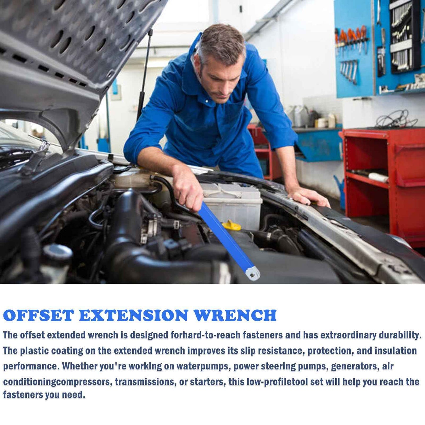 COMATIP Offset Extension Wrench Set, Impact Ready Socket Ratchet Wrench Extender Tool with 1/2'', 1/4'', 3/8'' Square Drive Adapters, Zero Degree Ratchet Tool Universal Stubby Wrenches Set for Car
