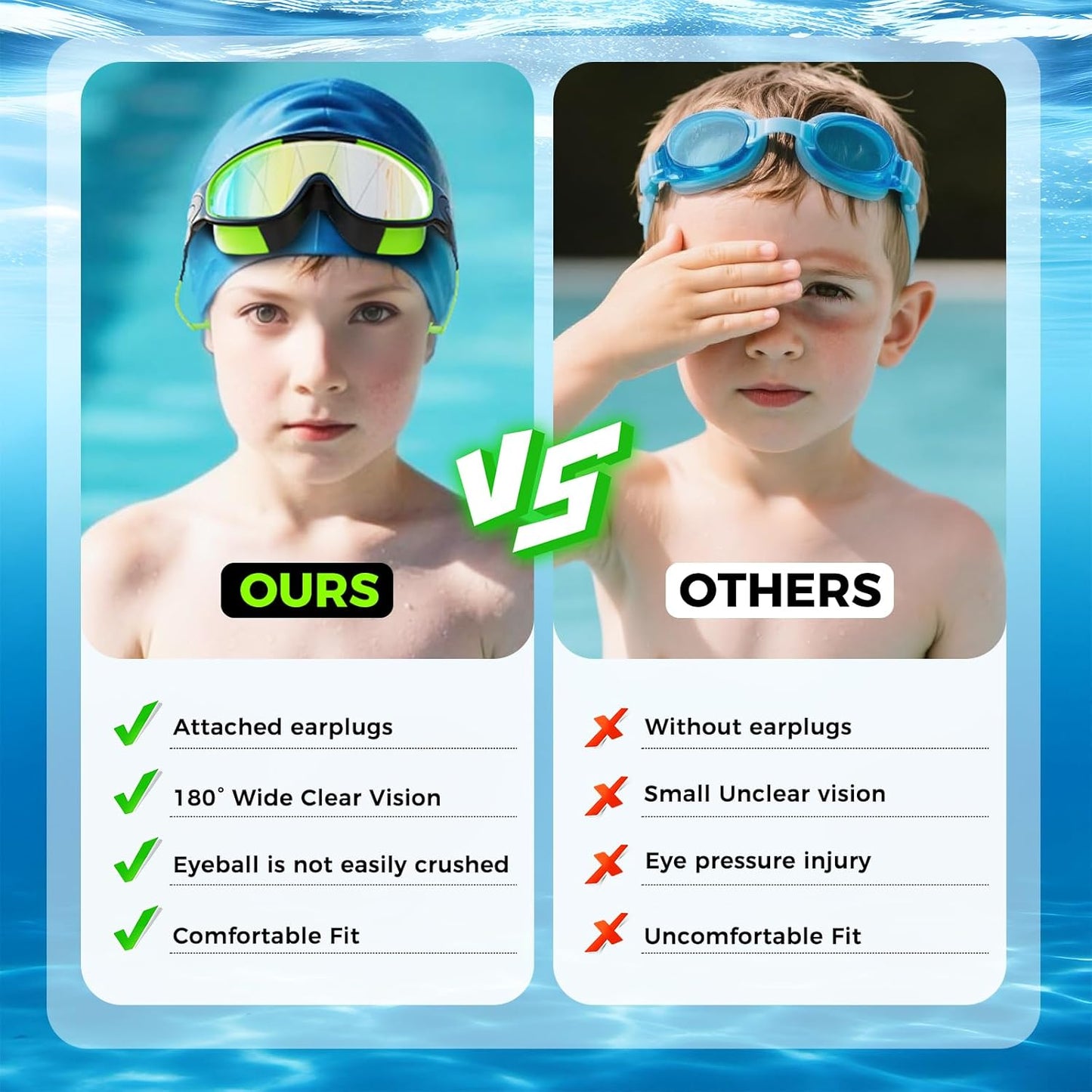 Skiennix Swimming Goggles - Anti-Fog UV Protection with Earplugs | 3 Pack for Kids Ages 4-12