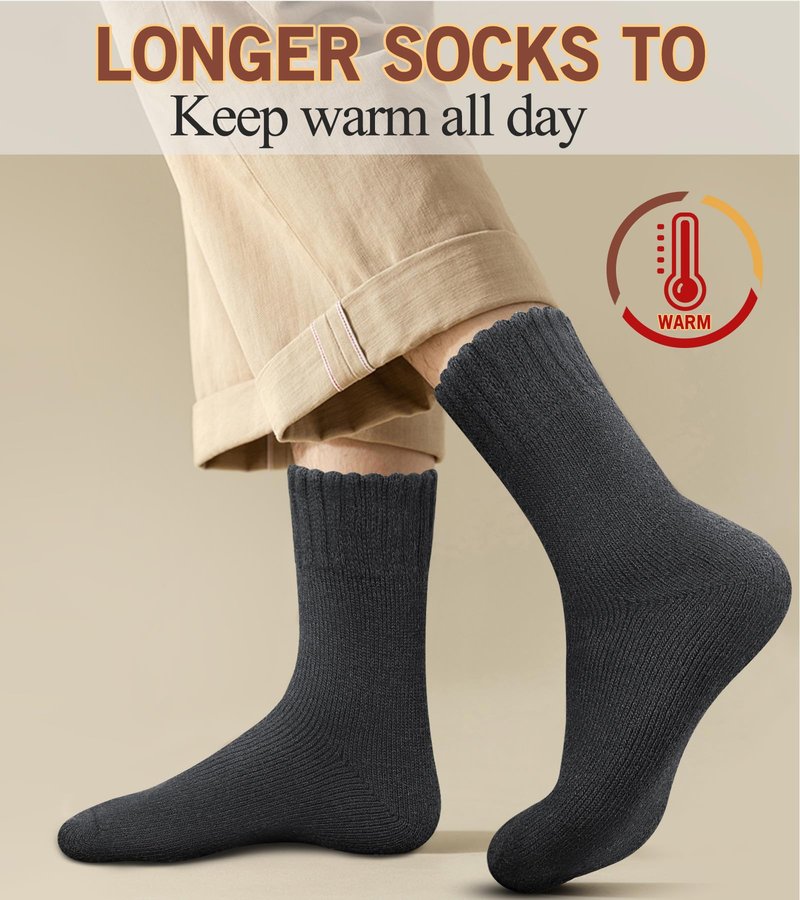 Yeblues 5 Pairs Merino Wool Socks Mens, Thick Warm Winter Socks, Hiking Socks Soft Casual Socks for Men (Black,6-13)