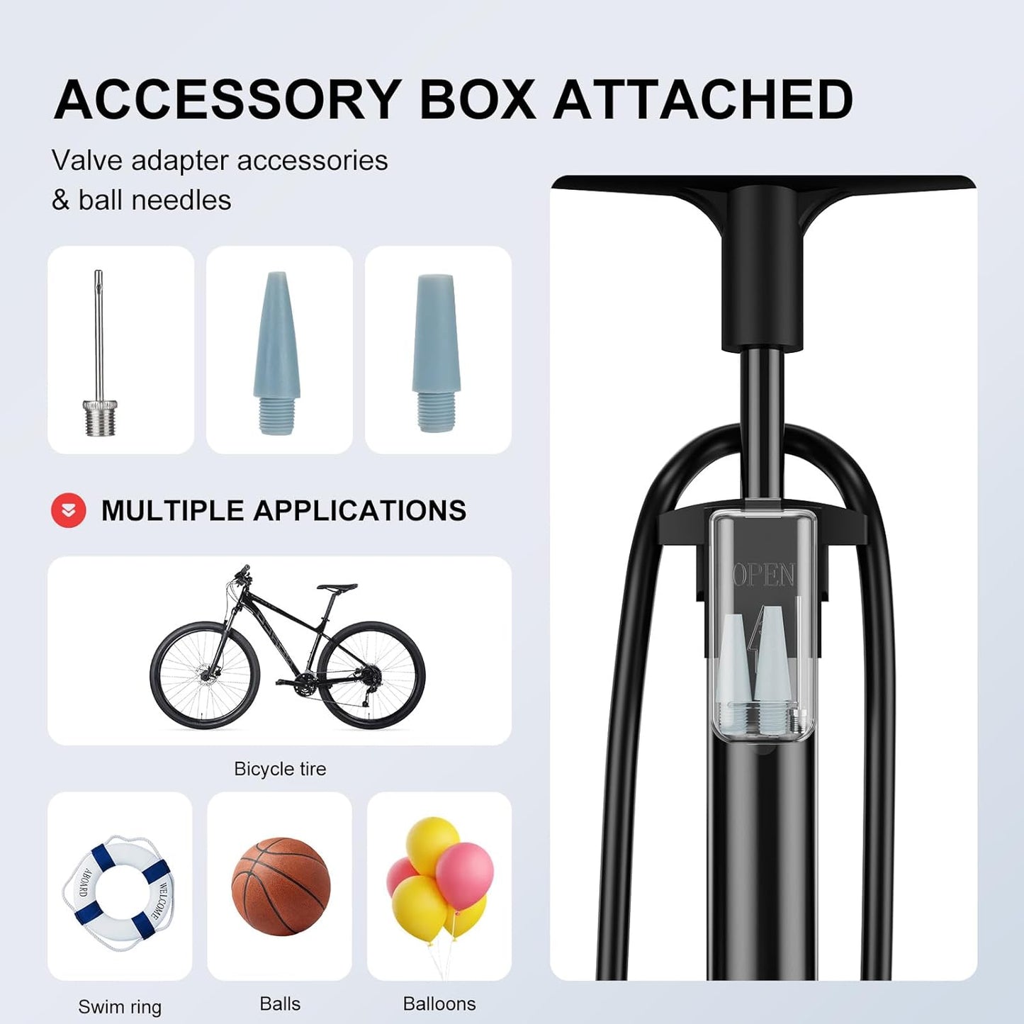 Skiennix Bike Pump - Full Size 25” High Pressure 160 PSI | Presta & Schrader Valve, Ideal for Tires & Balls