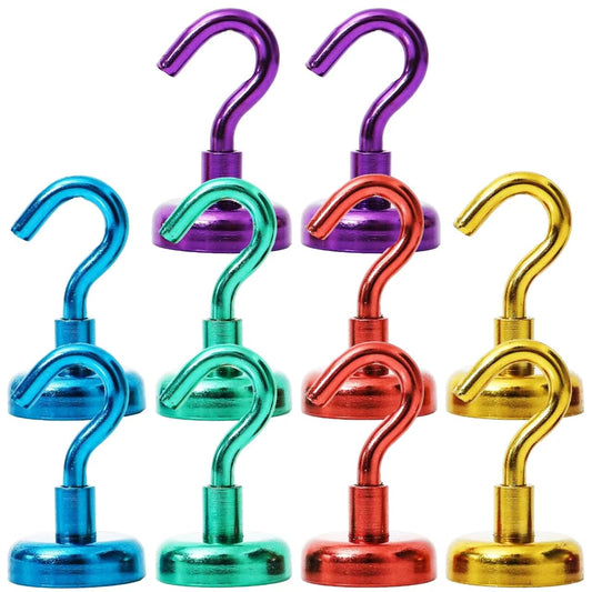 Magnetic Hooks, 5 Assorted Bright Colors, 44lb Strong Heavy Duty Neodymium Magnet Hooks Utility Hook, Great for Your Refrigerator and Other Magnetic Surfaces(10Pack)