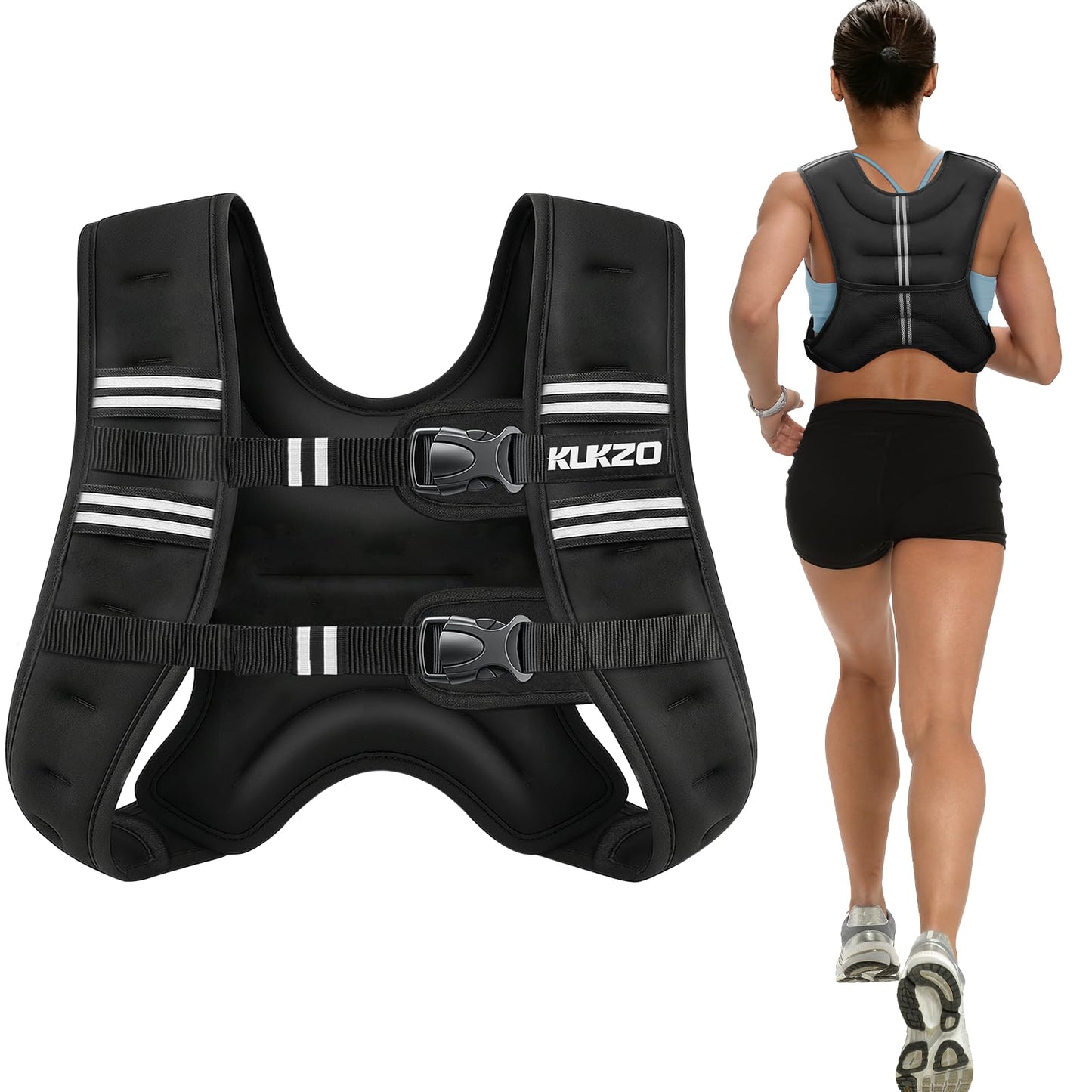 KUKZO Weighted Vest for Women Men 12LB Body Weight Vest with Reflective Stripes for Running,Walking,Workout,Strength Training,Weight Loss
