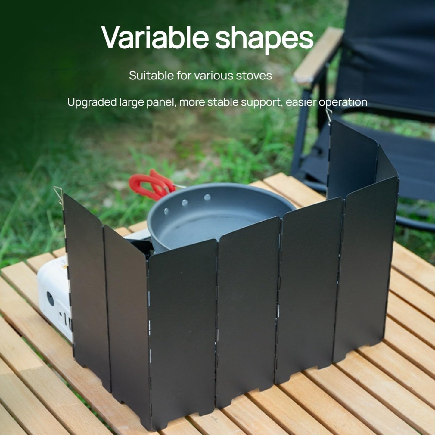 HIKISM Black Camping Stove Windscreen,Lightweight Aluminum Outdoor Windshield Gas Stove Wind Screen for Camping, Wind Guard Glamping, Hiking, Picnic, Backpacking