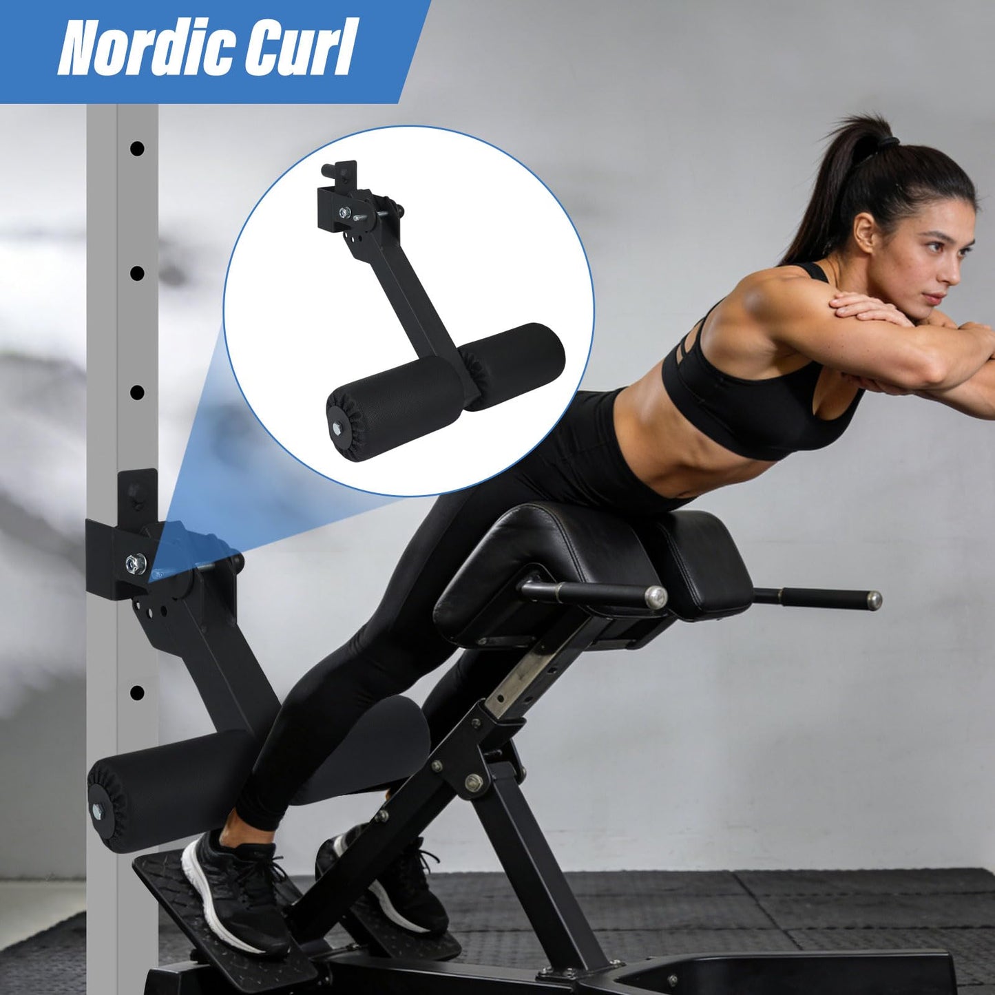 Nordic Hamstring Curl Squat Rack Attachment for 3x3 Power Rack with 5/8" or 1" Hole - Adjustable Power Rack Leg Lock with High-Density Recovery Foam Padding, Home Gym Equipment for Leg Workouts