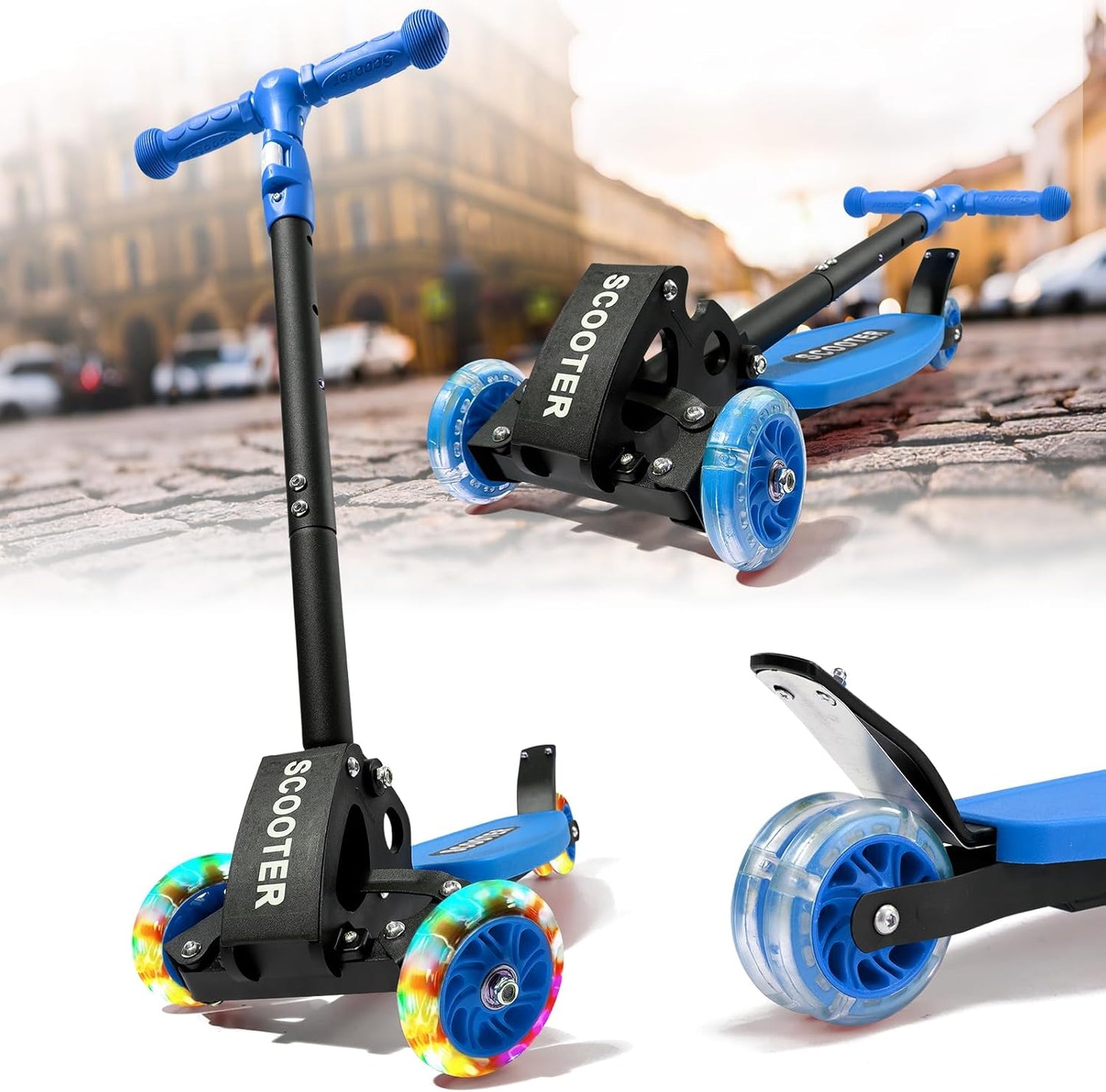 Skiennix Kick Scooter for Kids | Adjustable 28"-32" Handlebar | Light-Up Wheels & Anti-Slip Deck