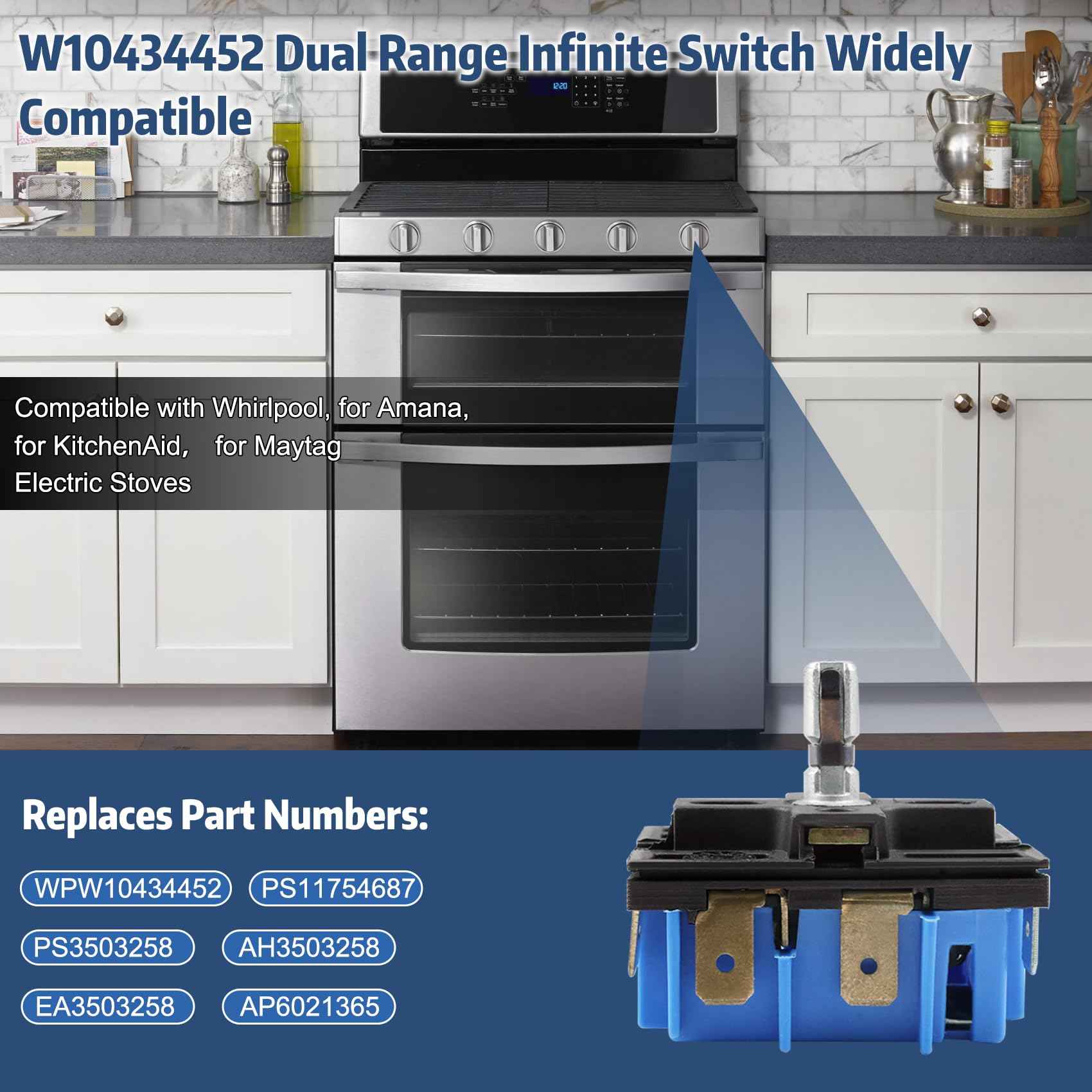 WPW10434452 W10434452 Dual Control Switch Compatible with Whirlpool,Infinite Switch W10434452, WPW10434452 Surface Element, Fit for PS11754687, MDPA-W171-WPM, MDPA-W171-UNM, 2118918