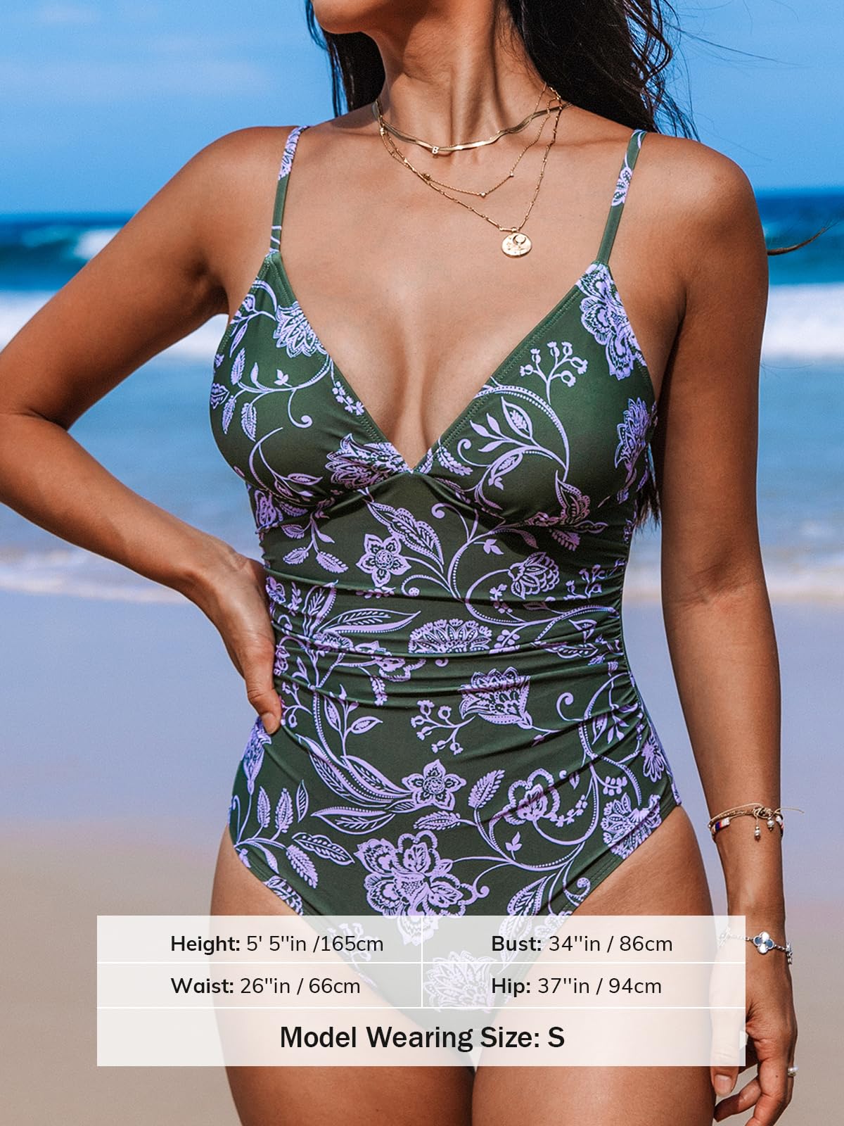 CUPSHE Women's One Piece Swimsuit Tummy Control Bathing Suit V Neck Sculpting Swimwear M