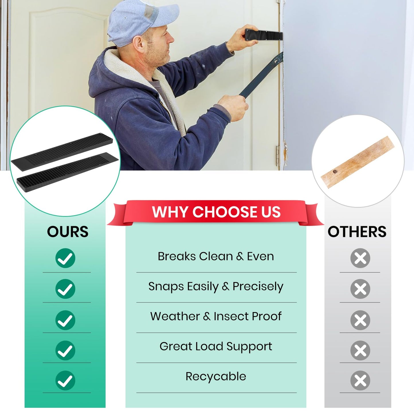 Composite Shims and Leveling Wedges (20pcs, 8.6"), Plastic Shims Wedges for Furniture Appliances, DIY Furniture Levelers, Easy to Snap Door Shims, Table Leveler, Window Shims, Toilet Shims