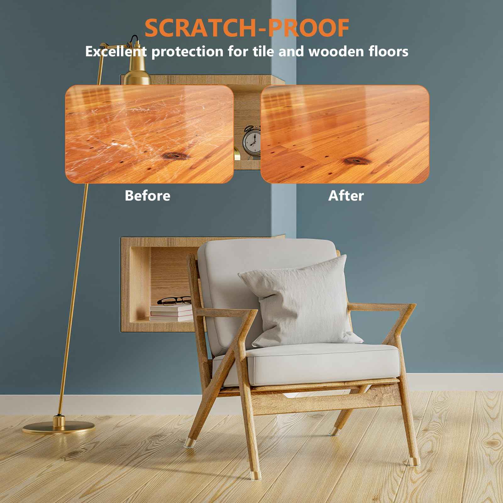 BAIPOK 36Pcs Round Chair Leg Floor Protectors with Felt Bottom, Silicone Chair Leg Covers Caps for Hardwood Floors, Dining Room Bar stools Leg Protectors, Reduce Noise & No Scratch, Clear, Small