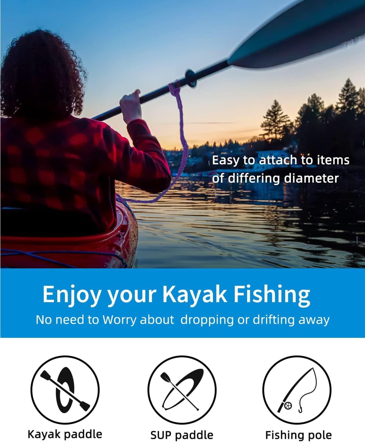 OCEANBROAD Kayak Paddle Leash - Stretchable Strap Lanyard for SUP, Canoeing & Fishing | 4-7 Feet