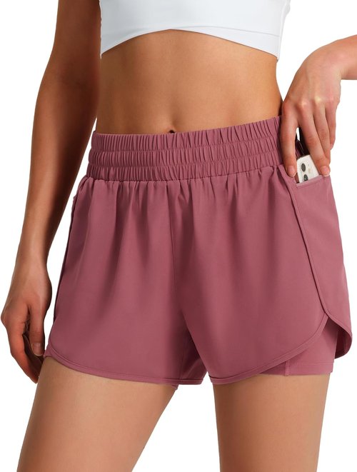 Ksmien Women's Running Shorts - Quick Dry Lightweight Athletic Shorts with Liner & Phone Pockets