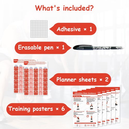 FANPARE Vibration Plate Exercise Machine Workout Chart Posters - 6 Laminated Wall Fitness Guide & 2 Reusable Planner & 1 Erasable Pen, Suitable for Home Gym Whole Body Training