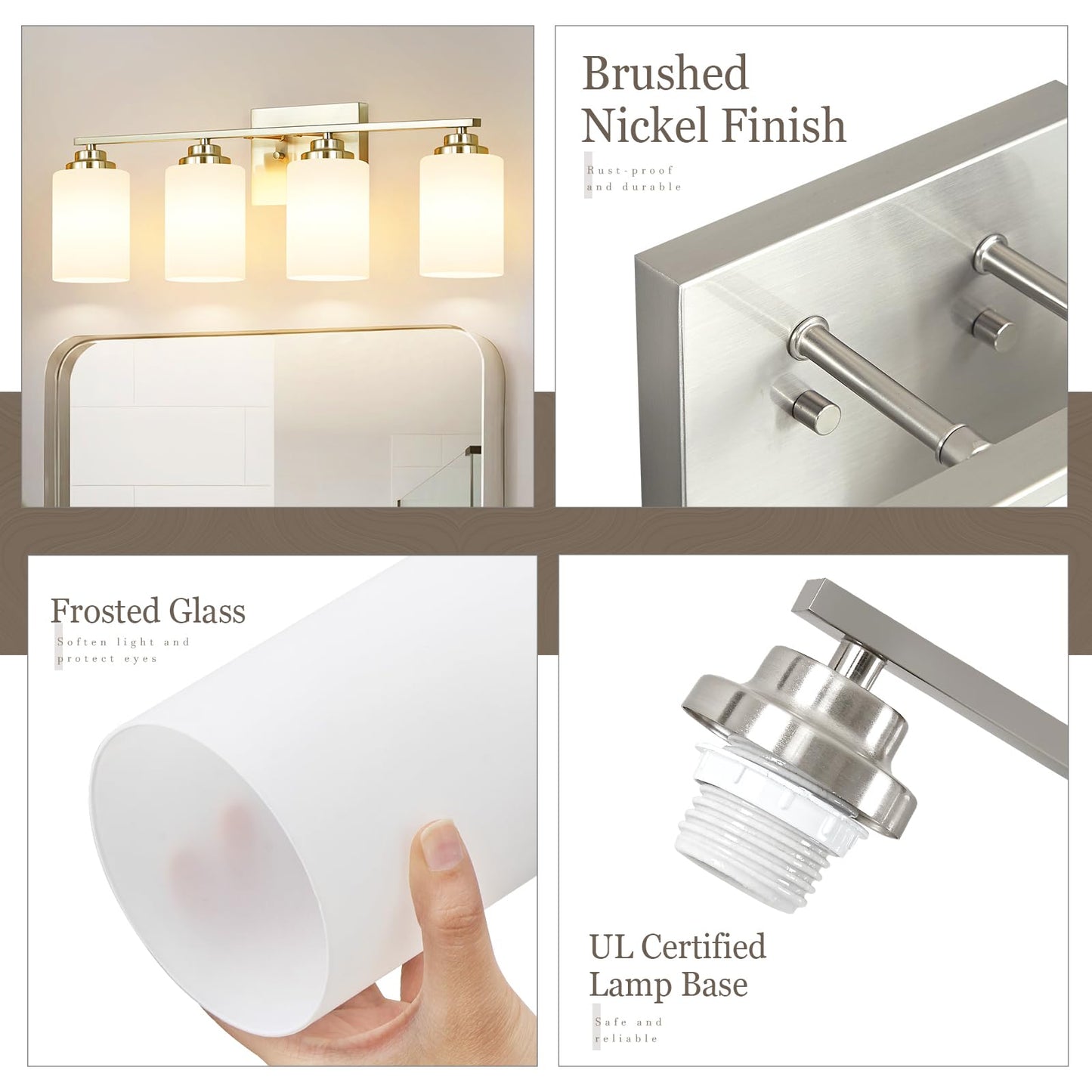 Osimir 4-Light Bathroom Light Fixtures, Brushed Nickel Bathroom Vanity Lighting Fixtures Over Mirror with Milky Glass, Modern Wall Sconce Lights for Bath, OS-JJ8301-4BN